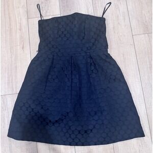 White House Black Market Sz 16 Black Fit Flare Strapless Dress Polka Dots LBD